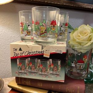 Jamestown, The Joy of Christmas, 14oz Glassware, Old Fashioned, Set of 4 60s